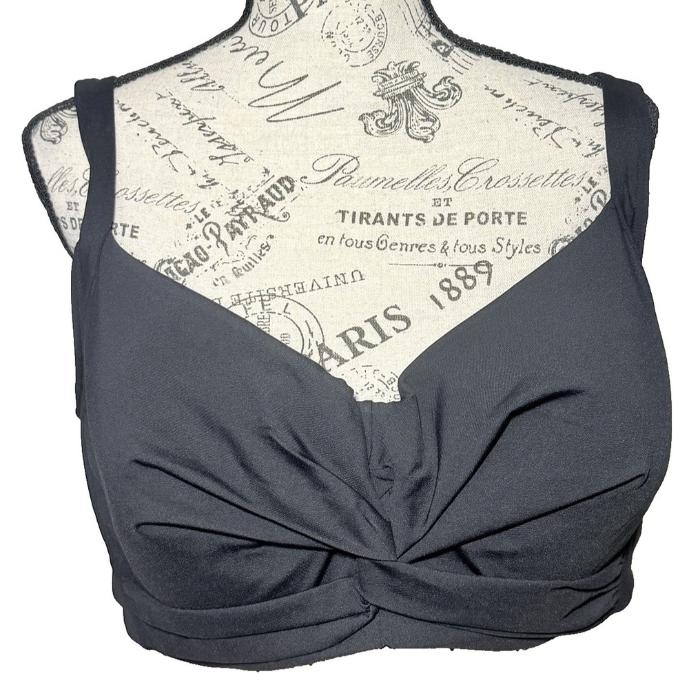 Lands End Bikini Top 24W Twist Front Underwire‎ Womens Plus Black Swimsuit